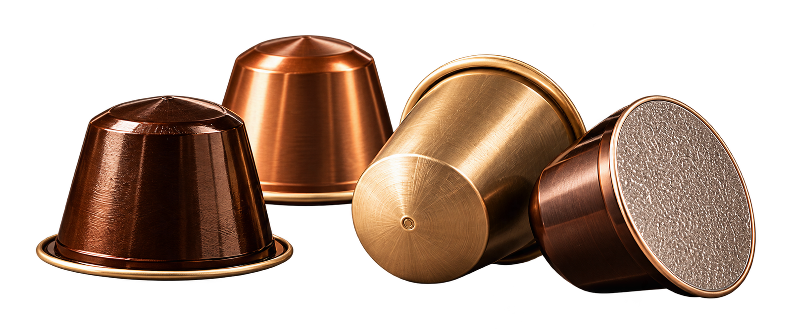 Copper, bronze and gold coffee capsules