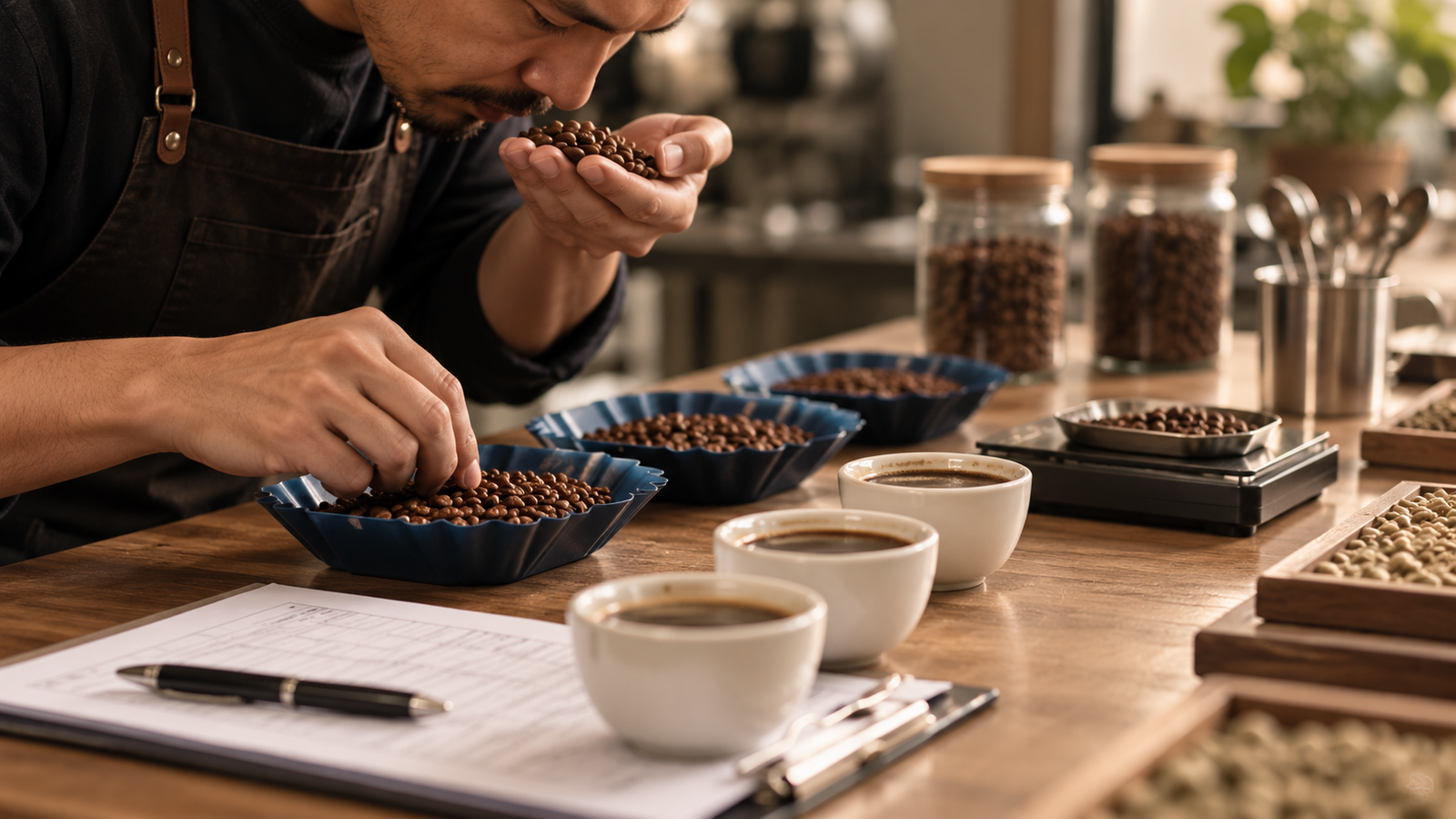 Freshly roasted beans in a stainless steel cooling tray
